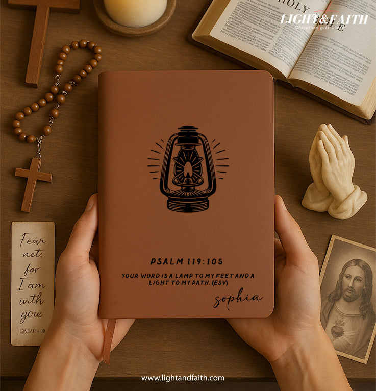 Personalized Christian Journal with Psalm 119:105, Custom Name Prayer & Faith Notebook, Religious Gift, First Communion Gifts, Birthday. NBLAF32
